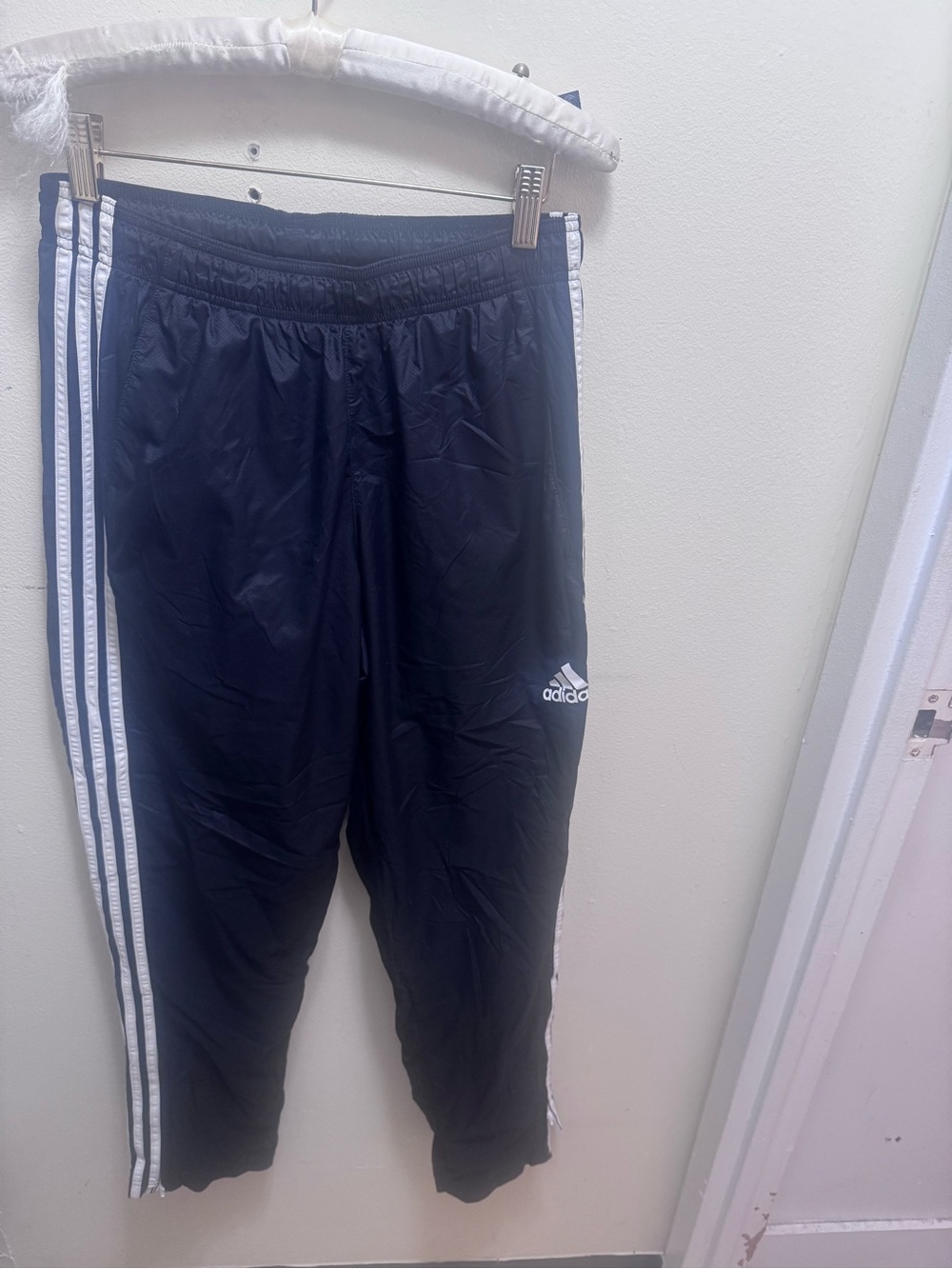 adidas black windbreaker Track Pants with White Triple Stripes size medium